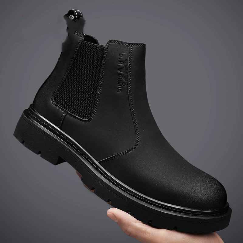 New Autumn And Winter British Style Rhubarb Worker Boot Thick Bottom High Top Smoke Pipe