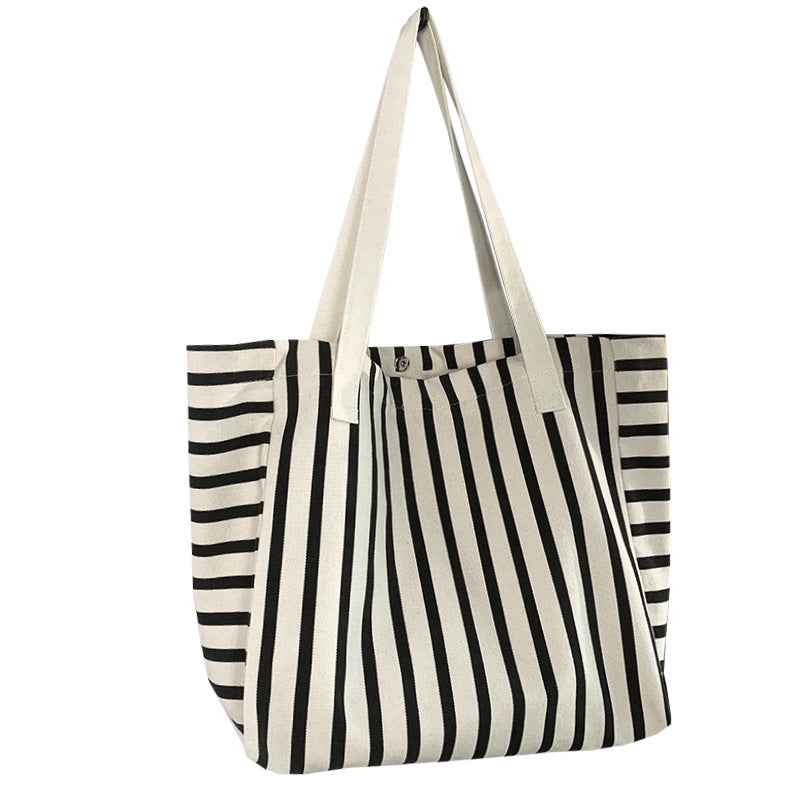 Striped Canvas Bag For Women Single-shoulder Large Capacity For Students