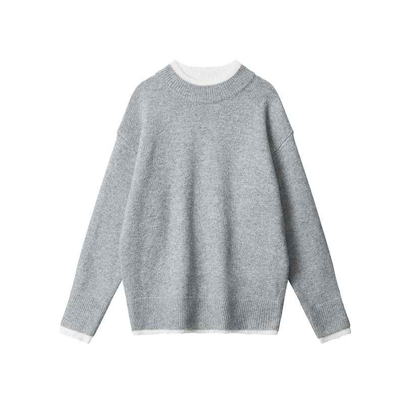 Fake Two Pieces Sweaters Autumn And Winter Trends Loose Round Neck