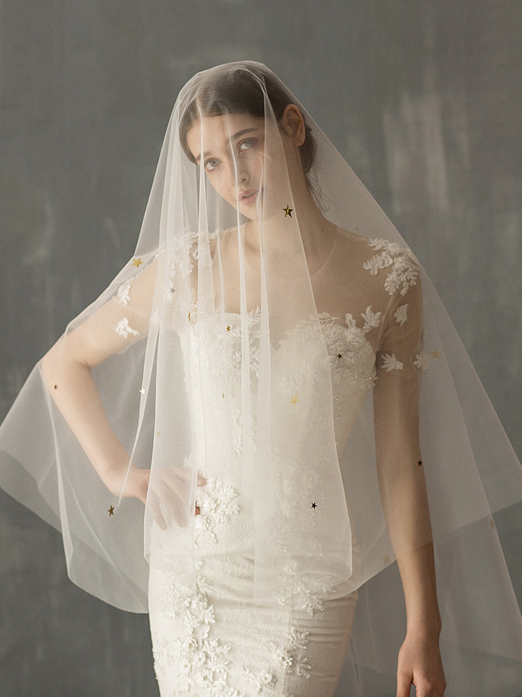 Mid Length Bridal Veil With Double Leaf Edge by Mirlaine Univers