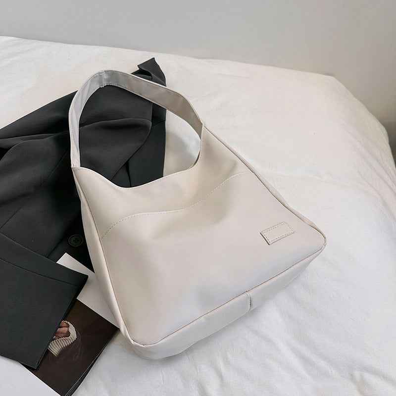 Large-Capacity Retro Solid-Color Textured Simple Casual Tote Bag