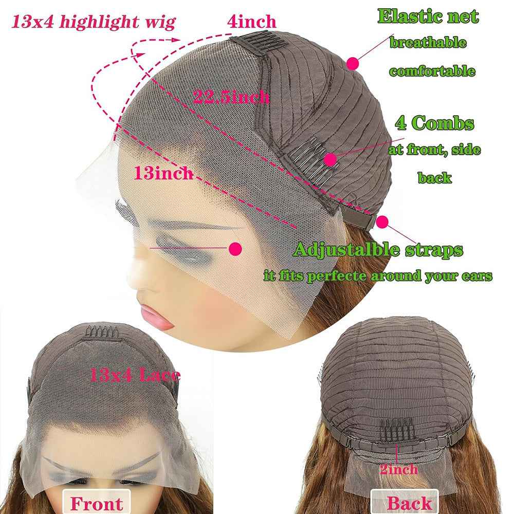 Real Human Hair Female Long Straight Hair Front Lace Wig Head Cover