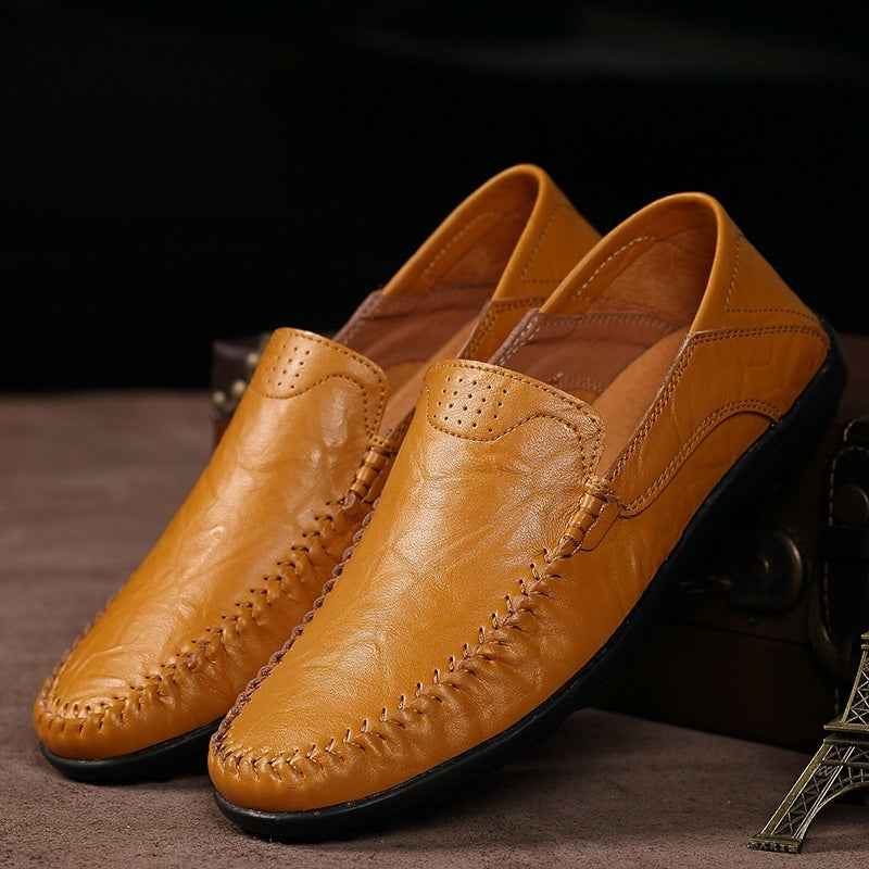 Men's Casual Leather Shoes Lightweight And Versatile British-style Round Toe