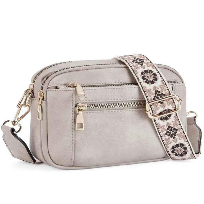 Color Block Multifunctional PU Crossbody Bag With Zipper And Adjustable Shoulder Strap