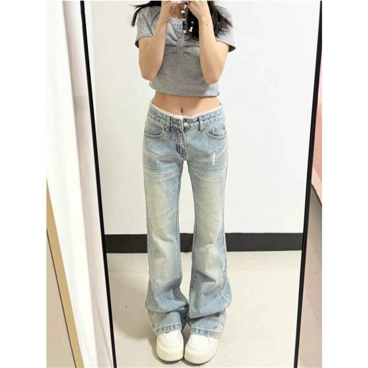 Women's Washed Slim Flared Trousers