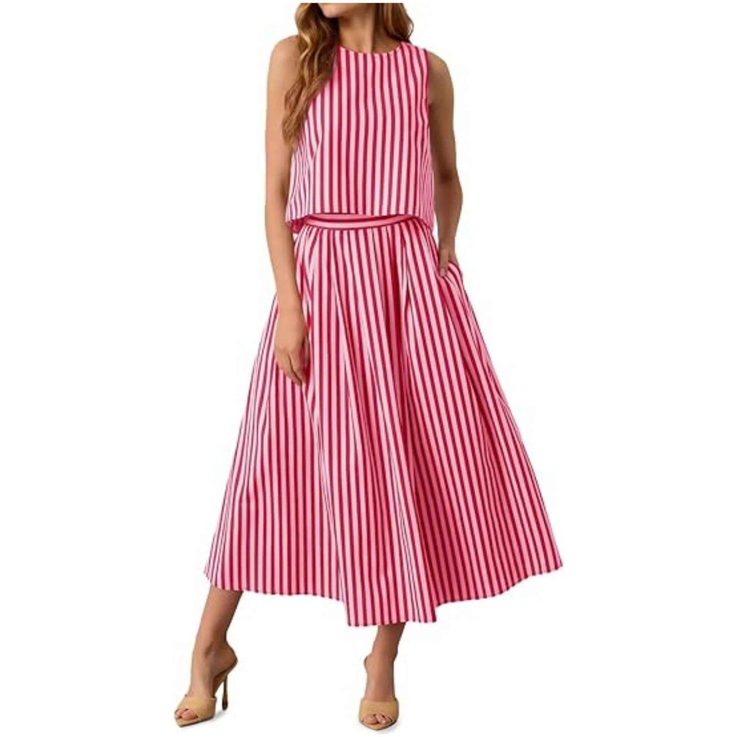 Women's Fashion Casual Striped Vest Set