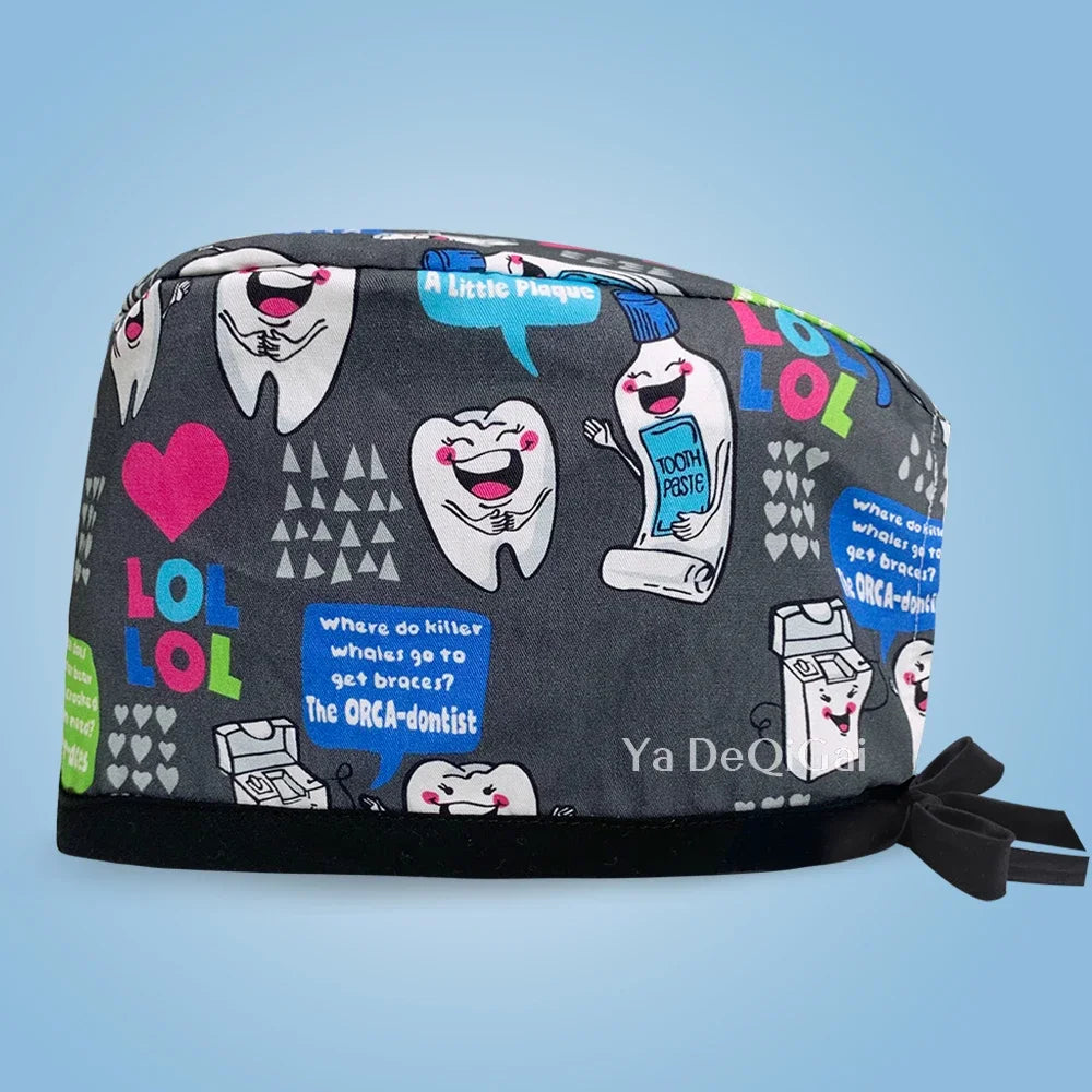Cartoon Print Medical Scrub Hat Hospital Doctor Work Caps Health Worker Scrub Cap Pet Clinic Nurse Beautician Nursing Scrubs Hat