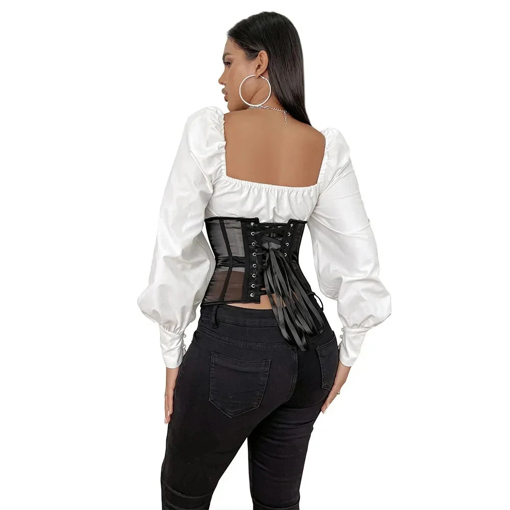 Women Underbust Bustiers Sexy Corset Top Mesh Breathable Lace Up Body Shaper Waist Trainer Sexy Corselet