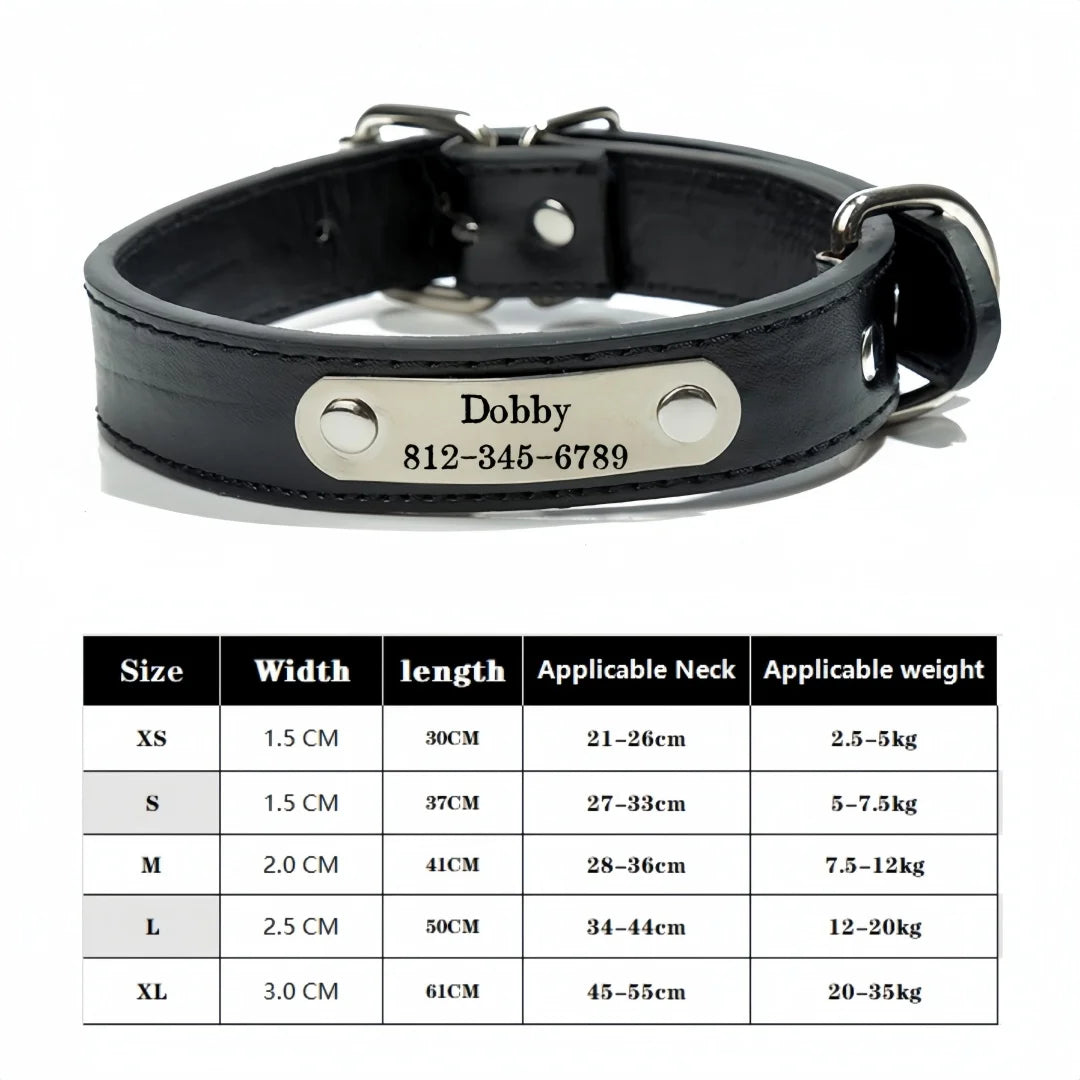 Personalized Dog Collar Name Carved ID Tag Anti-lost Solid PU Leather Collar For Small Medium Large Dogs Puppy Cat Pet Supplies
