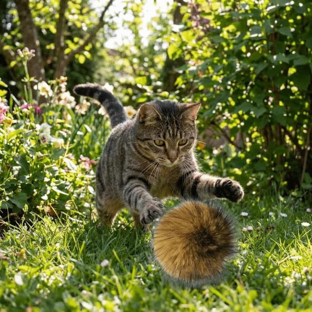 Washable Soft Fluffy Rabbit Fur Cat Rabbit Fur Scratch Resistant Cat Teaser Ball Bite Resistant Fluffy Pet Indoor