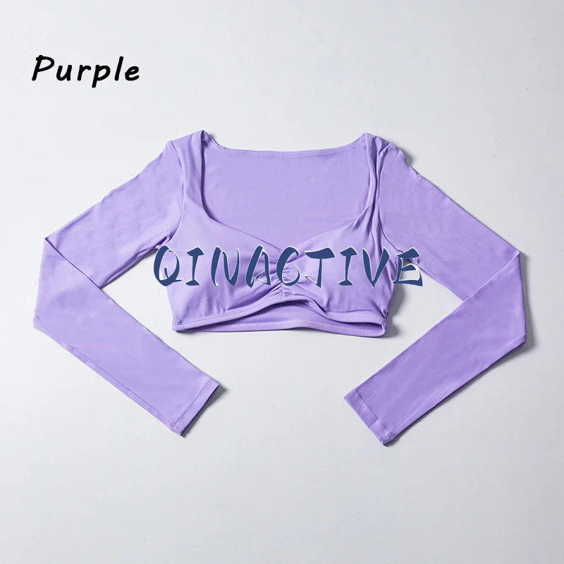 QINACTIVE Women Yoga Crop Top Long Sleeve Shirts Fitness