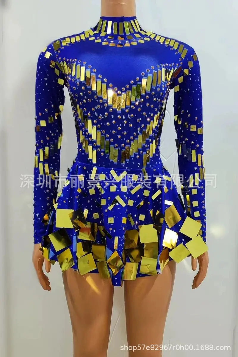 Stretch Sequin Mirror Dress Bodysuit Drag Queen Dancewear