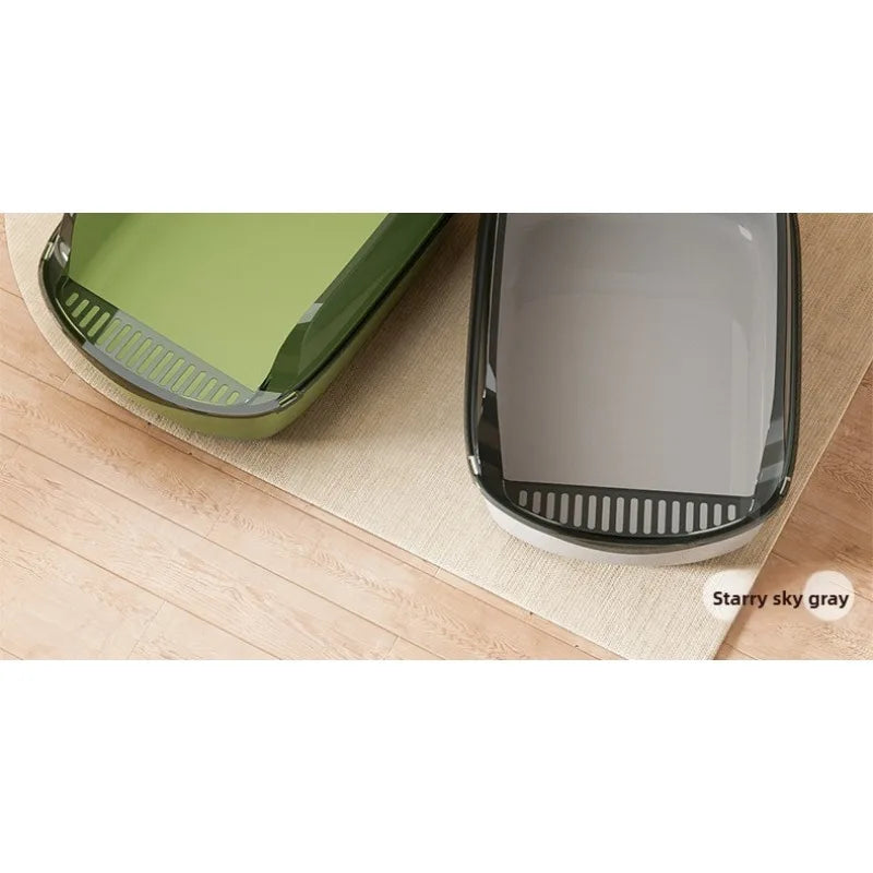 Semi Covered Cat Litter Box Plastic Anti Tracking Pet Toilet with Removable Scoop for Odor Control