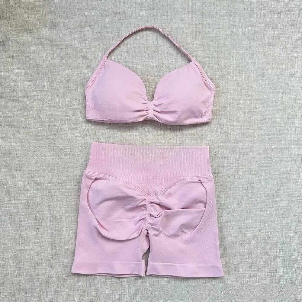 NO Logo Gym impact shorts set Strap Top Women's Long Line Strap Vest Pads Yoga Clothes Fitness Exercise Running Sports Clothes