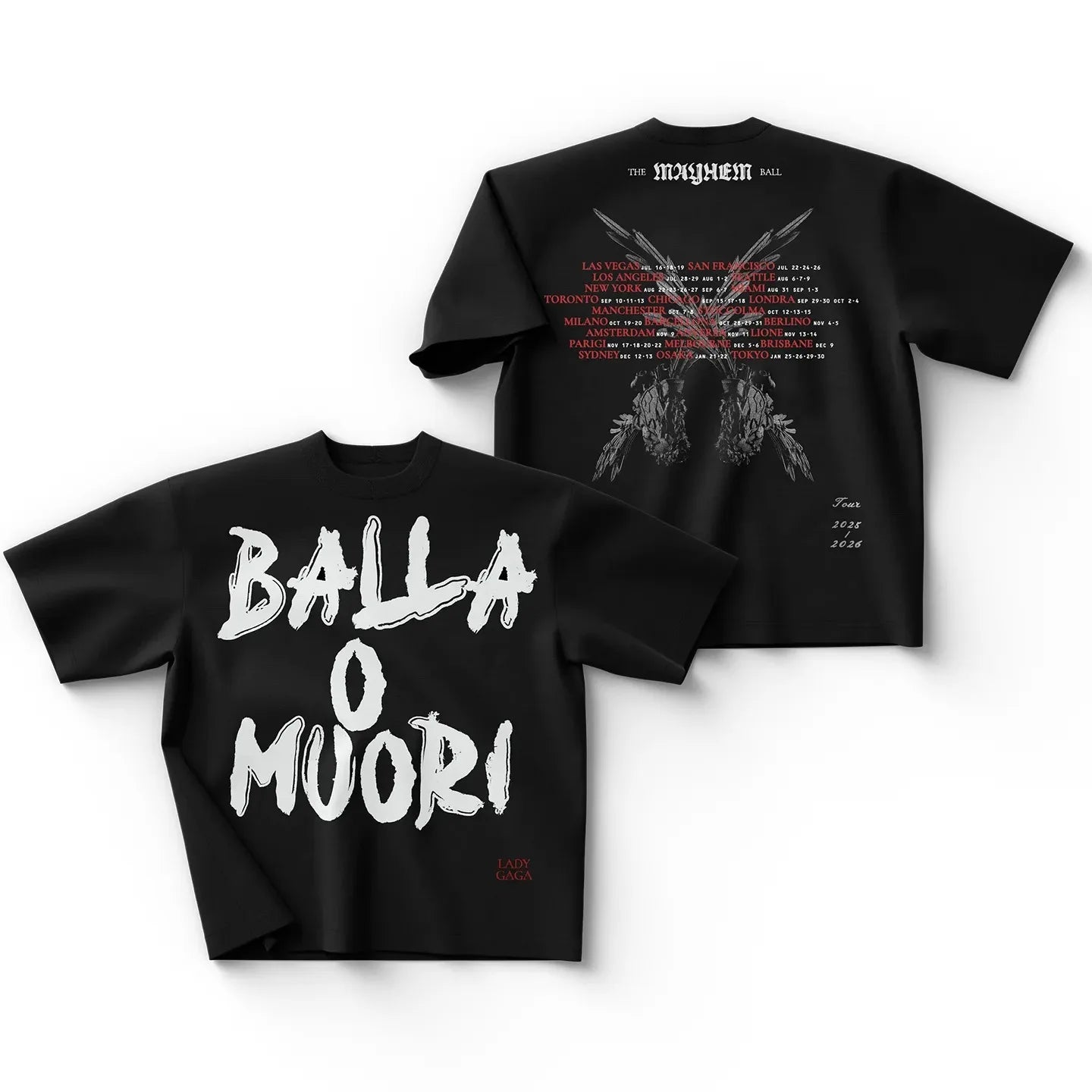 Lady GAGA Graphic T-shirt 2025-2026 Mayhem Ball Tour Balla O Muori Dance or Die T-shirt Oversized Y2k Short Sleeve Male Clothing