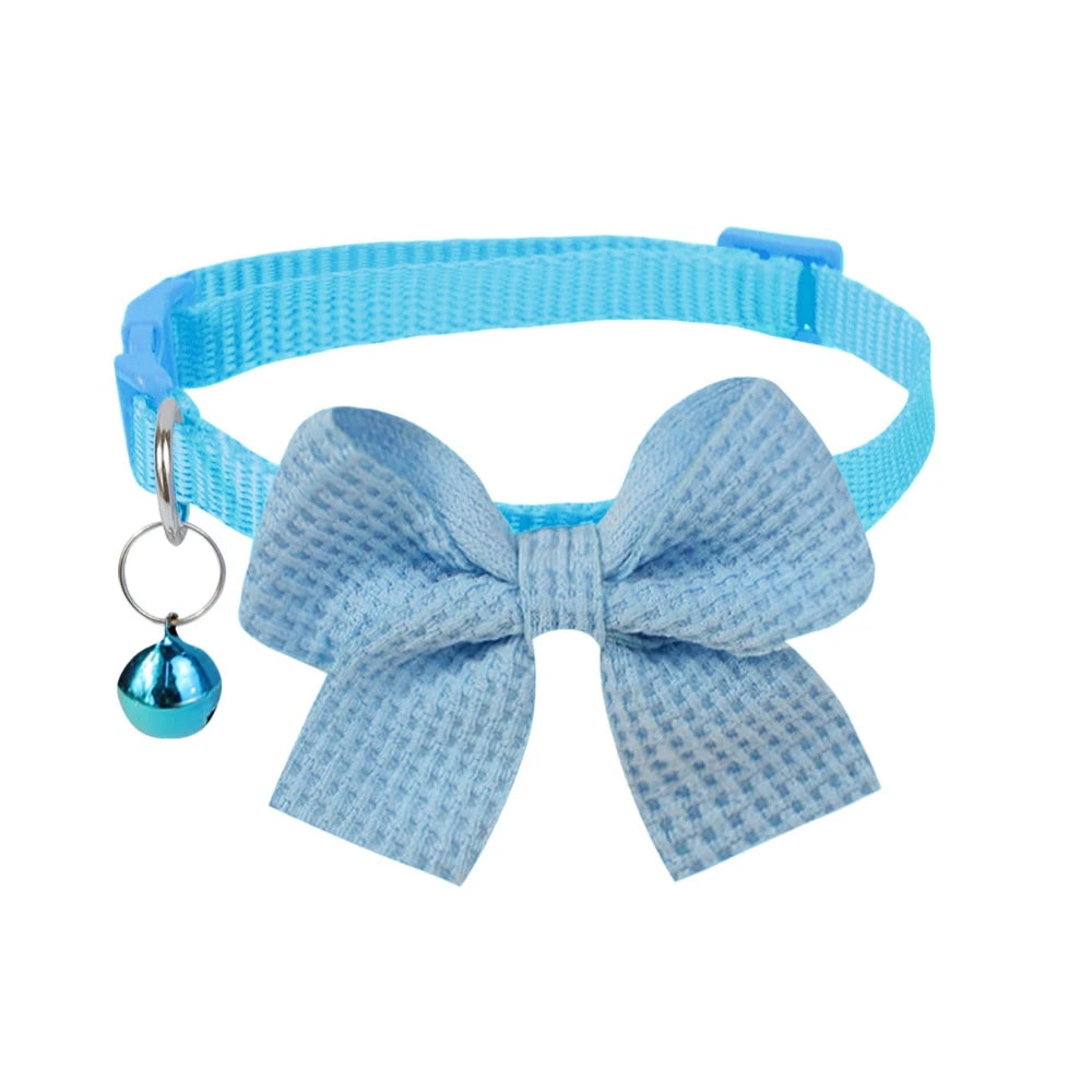 New Waffle Bow Pet Collar Simple Cute Cat Collar Adjustable Yorkshire Chihuahua Small Dog Collar All-match Pet Accessories