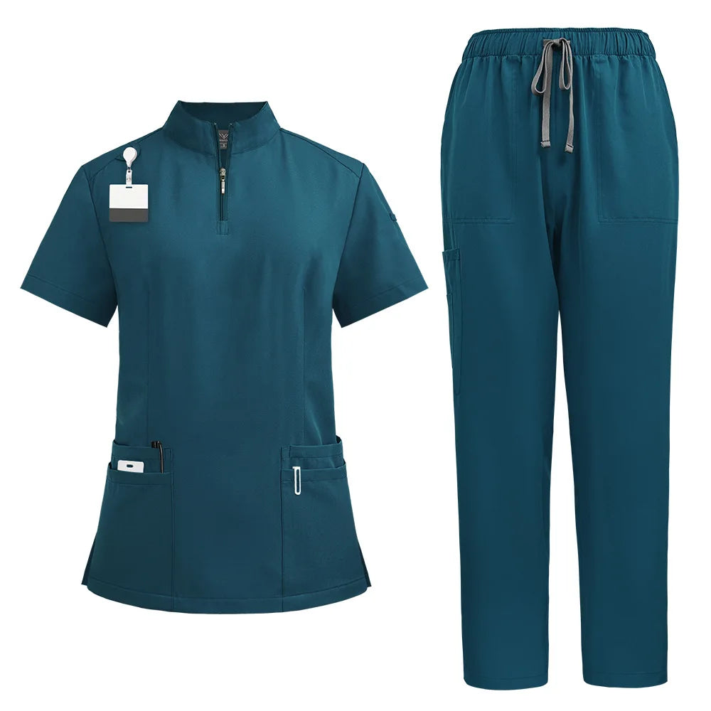 Neutral medical frosted stand up collar zipper design, doctor and nurse work clothes, operating room surgical clothes