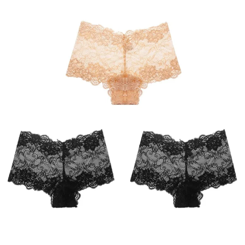 BZEL 3PCS Fashion Women's Panties Sweet Lace Female Boxers Hollow Out Sexy Lingerie Charming Underwear Soft Breathable Boyshorts
