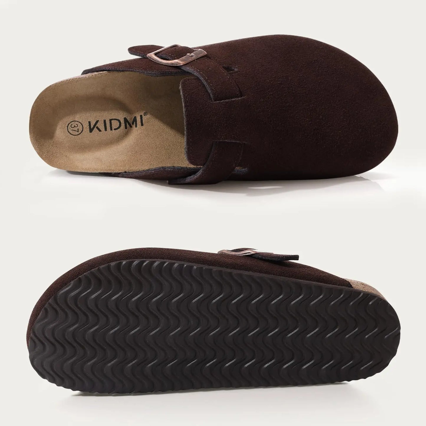 Shevalues Women Cow Suede Clogs With Adjustable Buckle Cork Leather Mules Comfortable Slip on Women Slippers Outdoor Cork Clogs