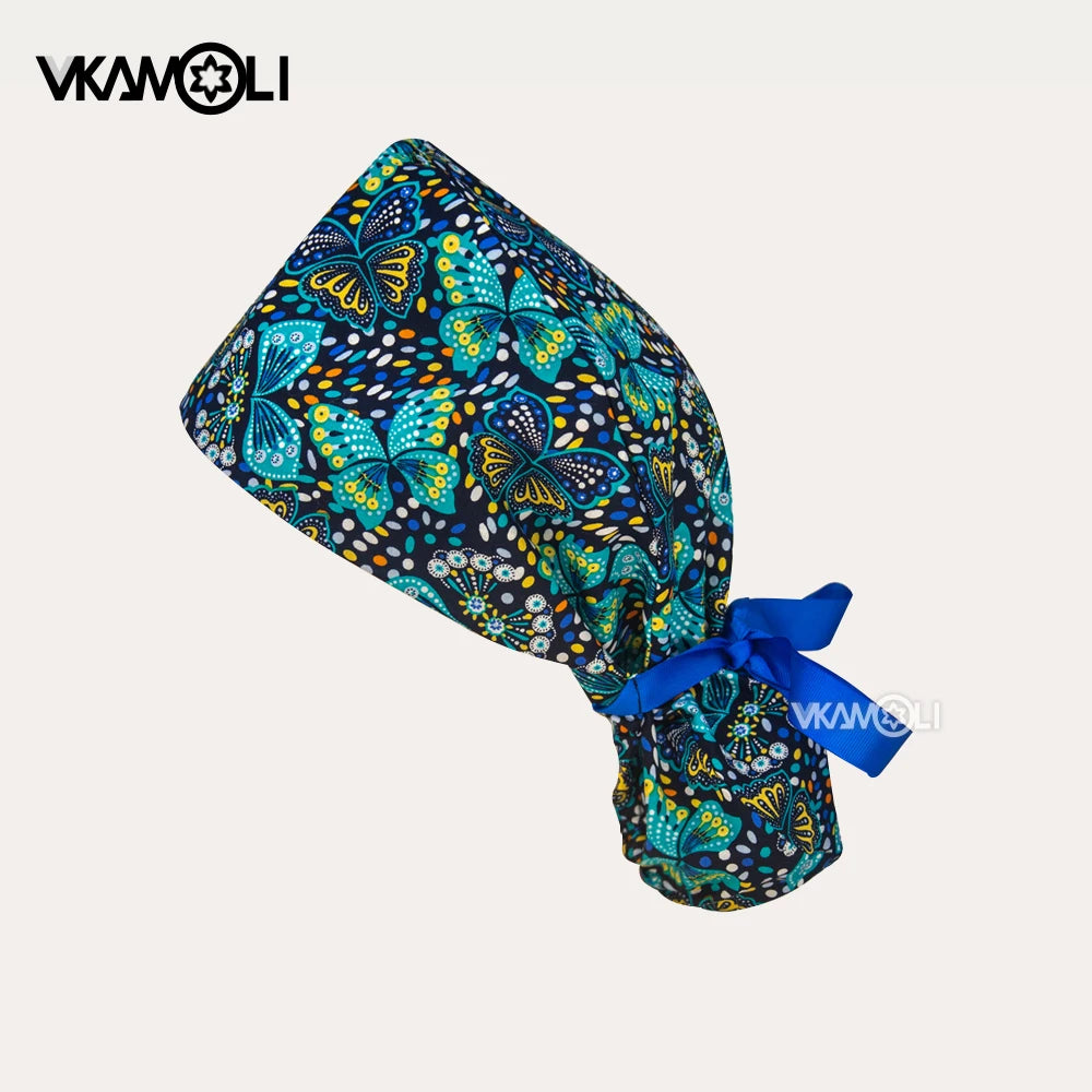 Ribbon Ties Ponytail Hair Holder Nurse Scrub Caps Women Long Hair Ponytail Caps