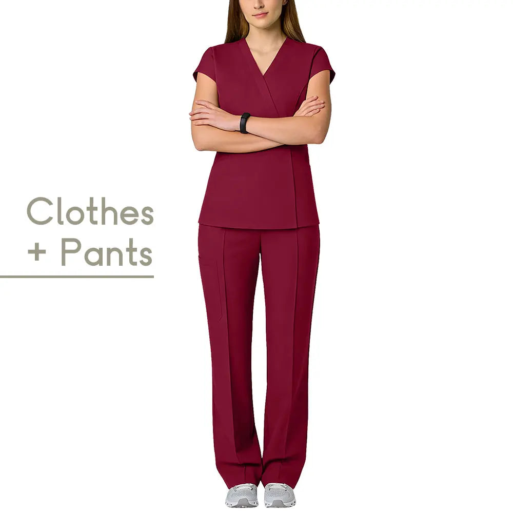 Scrubs Set Nurse Medical Uniforms Doctor Surgery Overalls Beauty Salon Workwear Short Sleeve V-neck Tops+Pants Sets Women Unisex