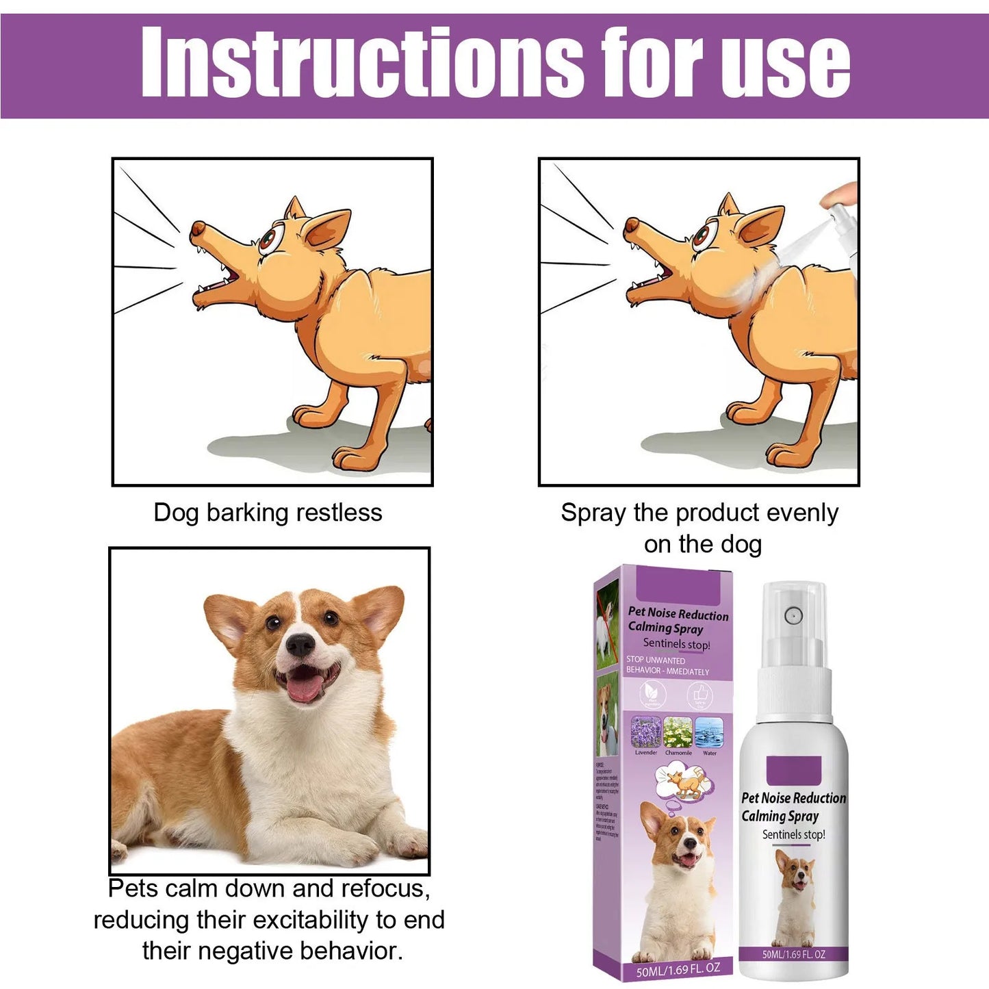 50ml Pet Relaxants Dog Noise Reduction Calming Spray For Barking Restless End The Dog'S Negative Behavior Pet Health Supplies