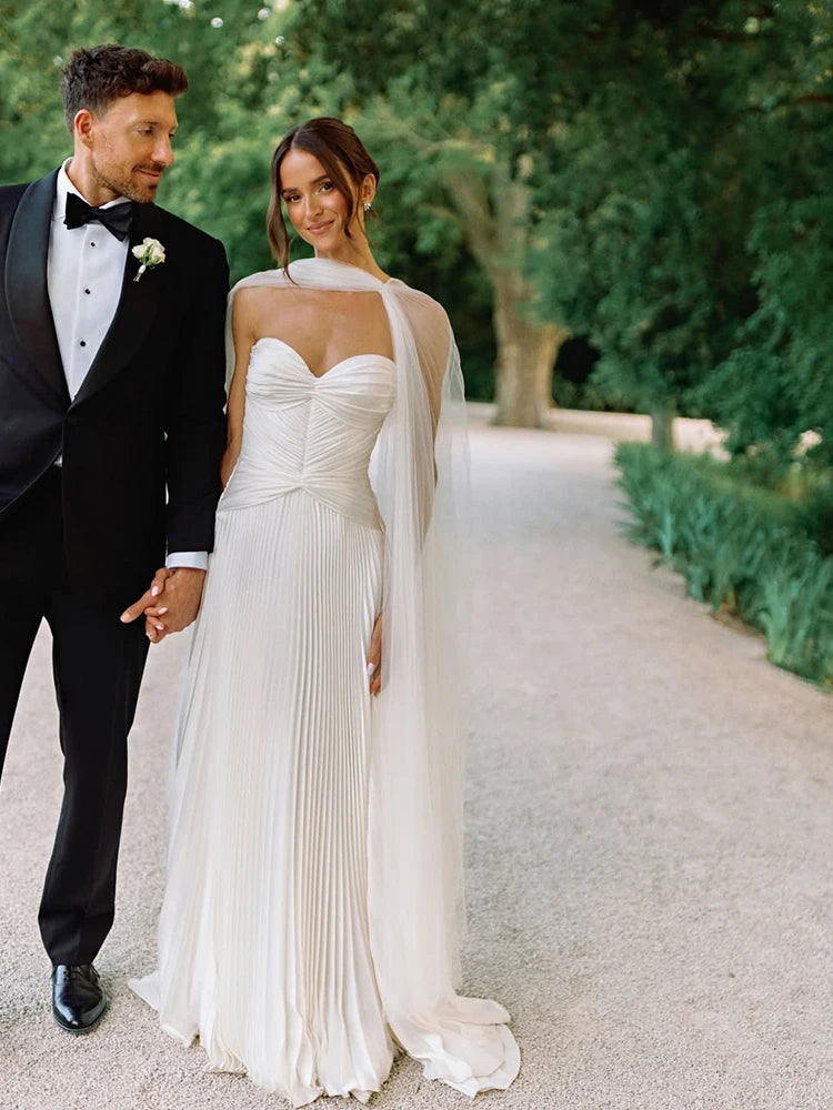 Verngo Elegant lvory Chiffon Wedding Dress Sweetheart A Line Pleat Bridal Gowns Pleat Classy Bride Dresses Customized