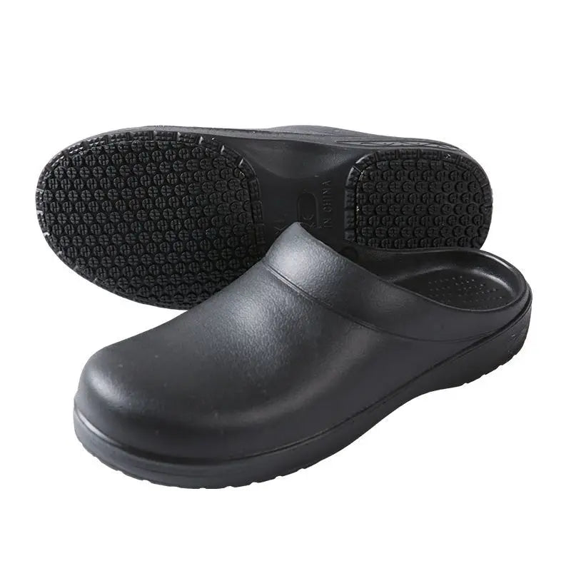 Unisex Non-Slip Eva Sole Shoes - Comfortable Black Work Shoes Suitable for Nurses, Chefs, and Office Use, with Easy Slip-On Design, Tire-Textured Soles for Enhanced Grip, Chef's Clogs, Slip-On Footwear, Durable Slippers, Non-