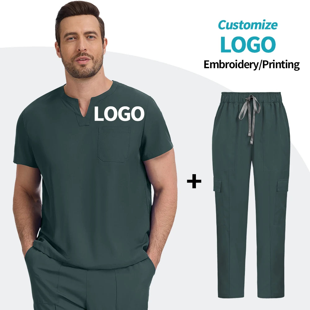Top+pant Medical Uniform Hospital Surgery Scrub Set Unisex Short Sleeve Pet Shop Doctor Nurse Nursing Suit Lab Workwear Add Logo
