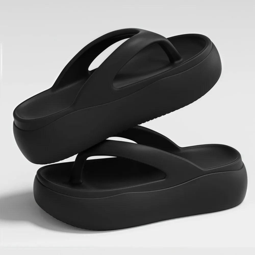 Height-increasing Platform Slippers Non-slip 5CM EVA Beach Sandals Soft Sole Anti-odor Women's Flip Flops Everyday Outfits