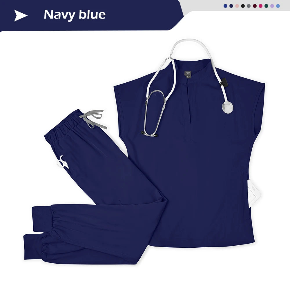 Wholesale Medical Scrub Set Spandex Stretch Nurse Scrub Beauty Spa Uniform Healthcare Nursing Pharmacy Lab Coat Clinical Uniform