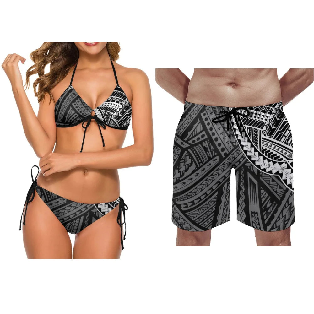 Samoan Couple'S Swimwear Fashionable Swimwear Polynesian Women'S Party Bikini Beach Custom Beach Pants Couple'S Bikini