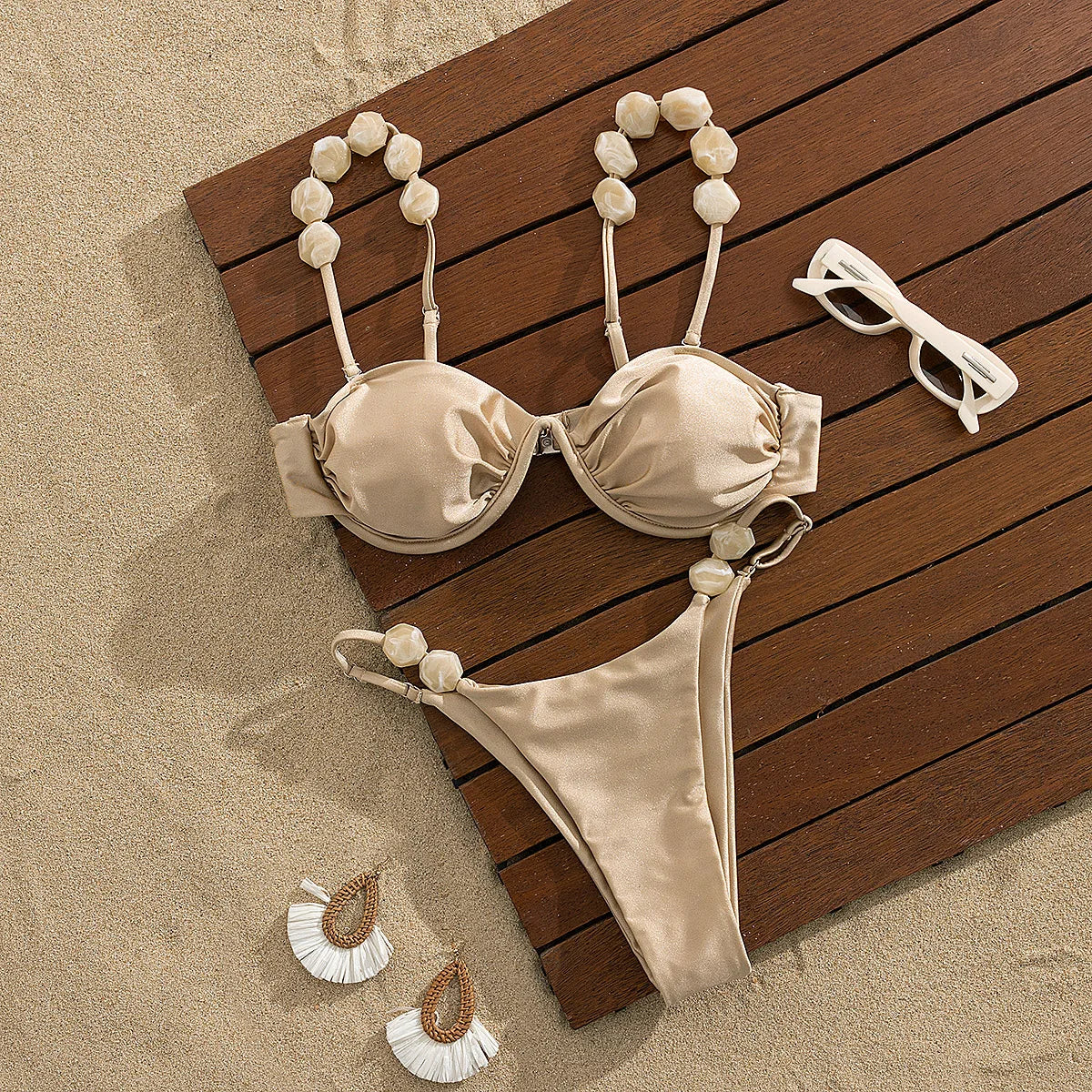 Golden Printed High Waist Bikini Set Push Up Swimsuit Women