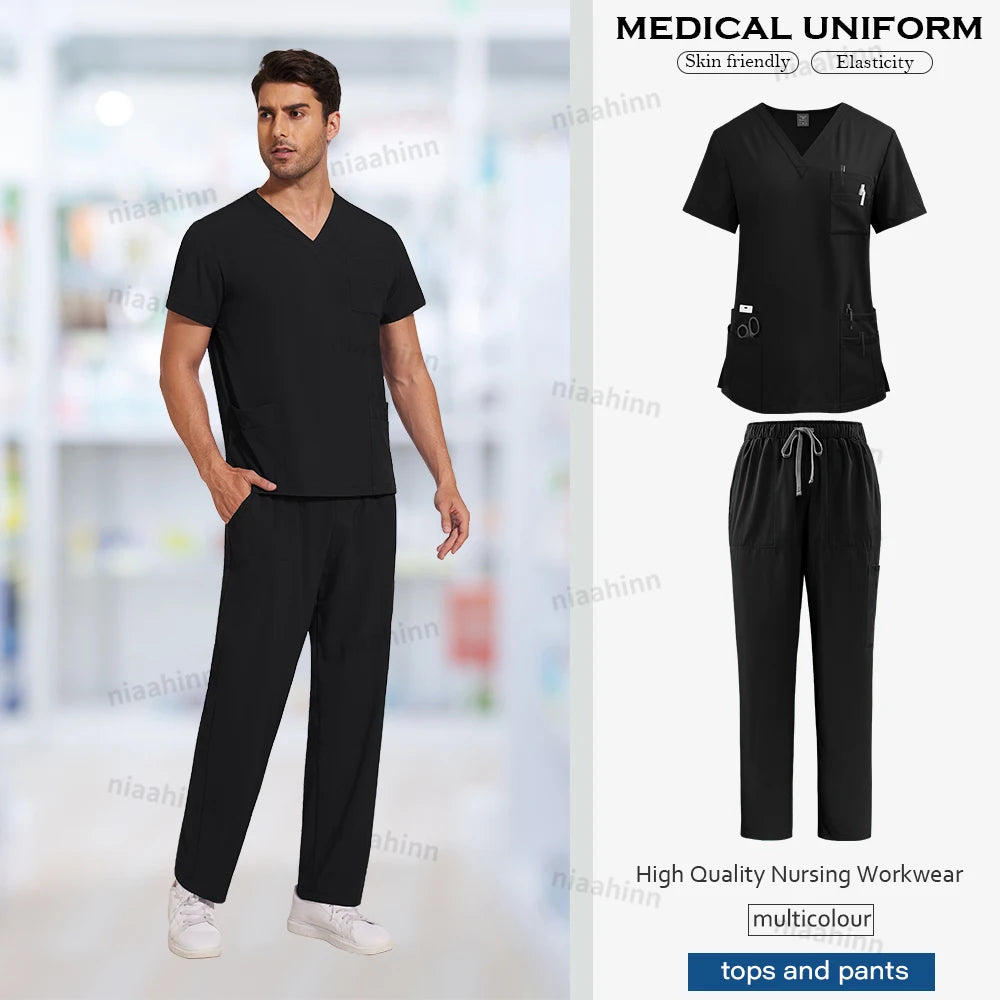 Nursing Scrubs Set Anti-Wrinkle Medical Surgical Gown Wholesale Hospital Scrub Top Doctor Nurse Special Scrub Uniform Men Women