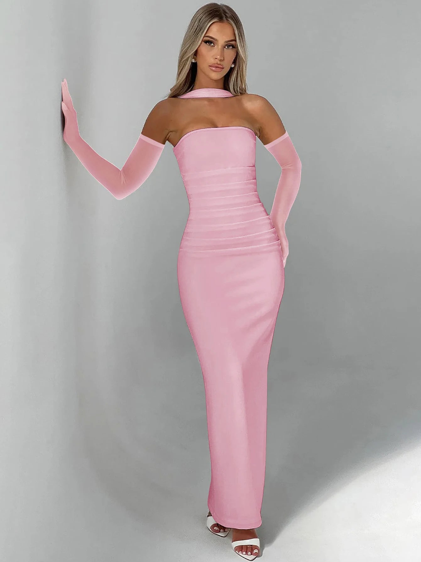 Hugcitar Elegant Strapless Mesh Maxi Dress For Women Wedding
