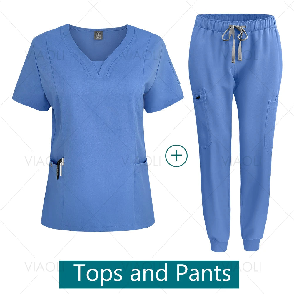 Hot Sales Doctor Uniforms Medical Nursing Clinic Scrub Sets Short Sleeve Tops Pants Suit XS-XXL Medical Accessories Spa Uniforms