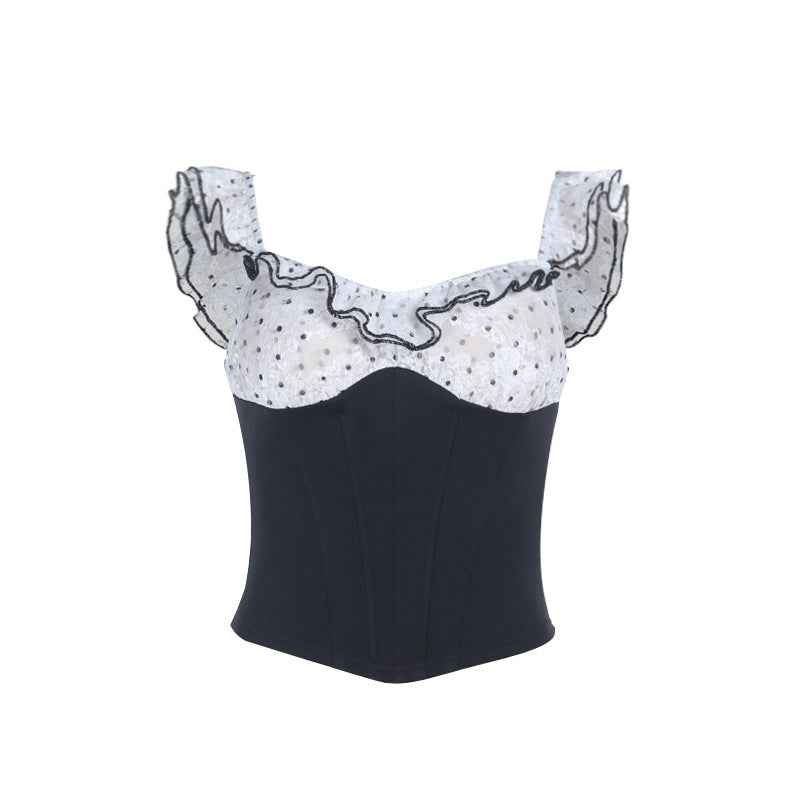 Women's Polka-Dot Patchwork Waist-Cinching Top