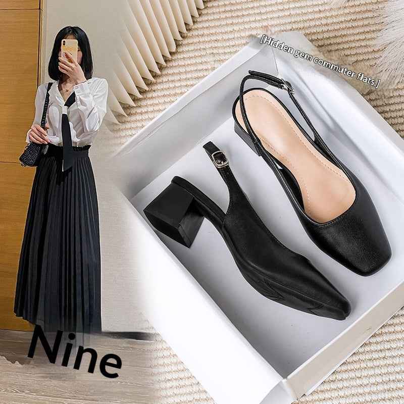 French-style Closed-toe Sandals For Women Mid- To Chunky Heel Summer Style