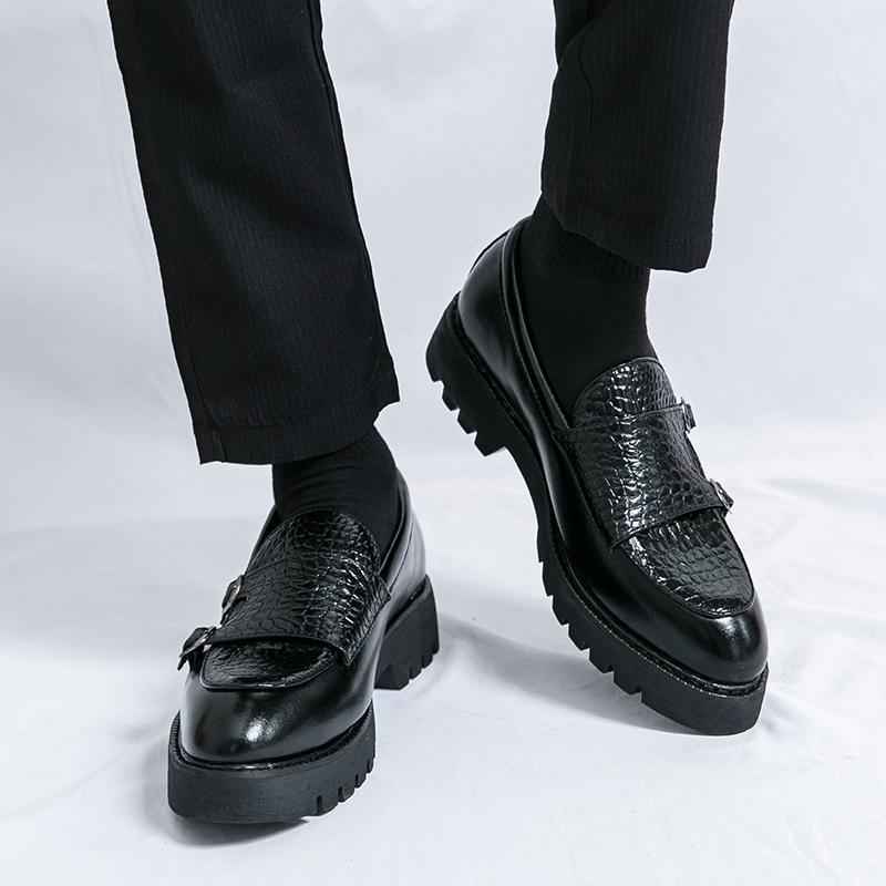 Slip-on Platform Height Increasing Men's Leather Loafers Shoes