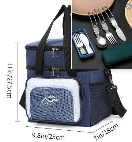 Lunch Bag Navy Blue Knife Fork And Spoon Set