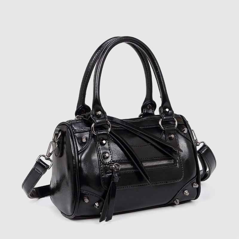 Fashionable Studded Large-capacity Pillow Racing Bowling Biker-inspired Tote And Shoulder Bag