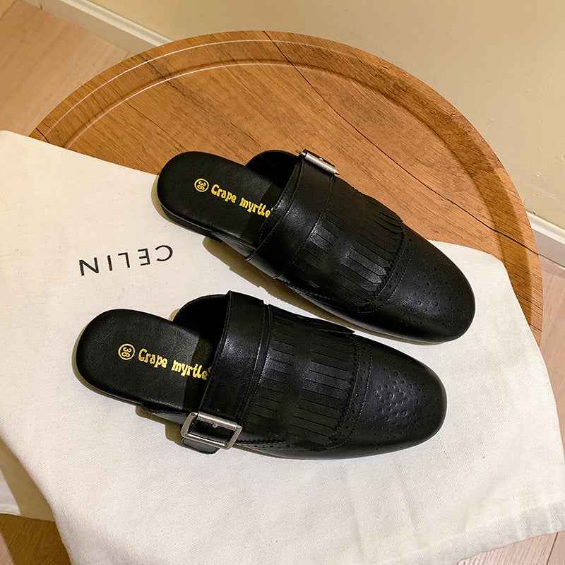 Fringed Closed-toe Mule Sandals For Women