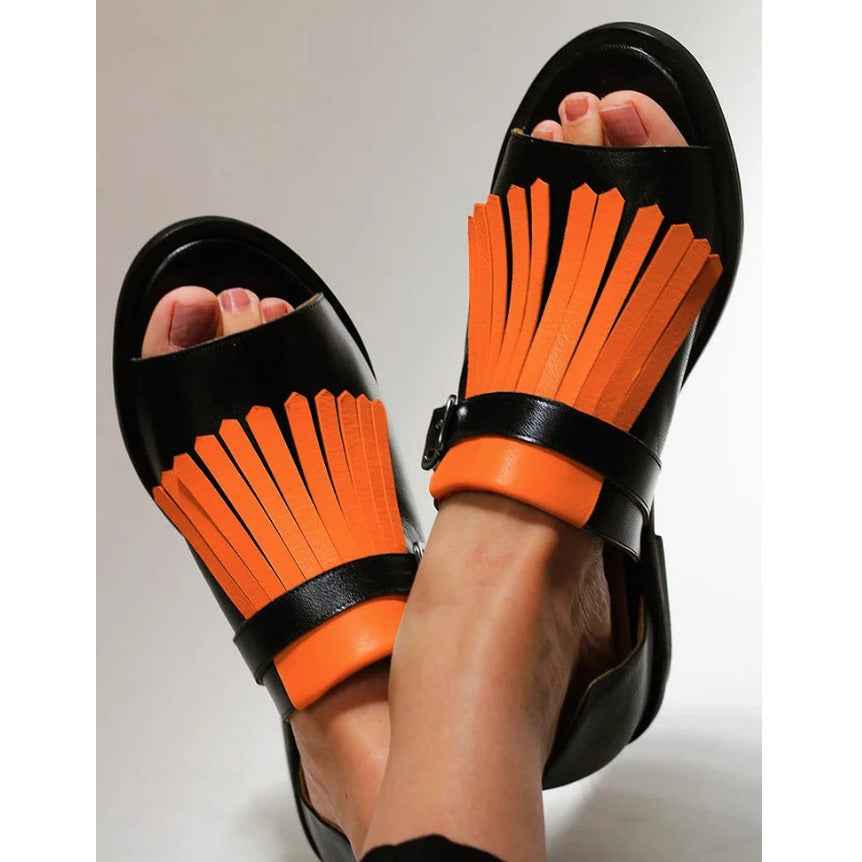 Summer Casual Flat Heel Tassel 40-43 Large Size Round Toe Beach Sandals For Women
