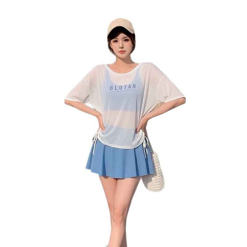 Sun-protective Figure-flattering Tummy-covering Three-piece Split Swimsui