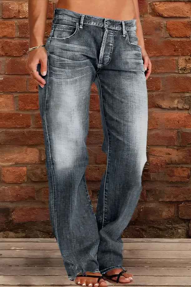 Floral-bud High-waist Raw-edge Jeans For Women