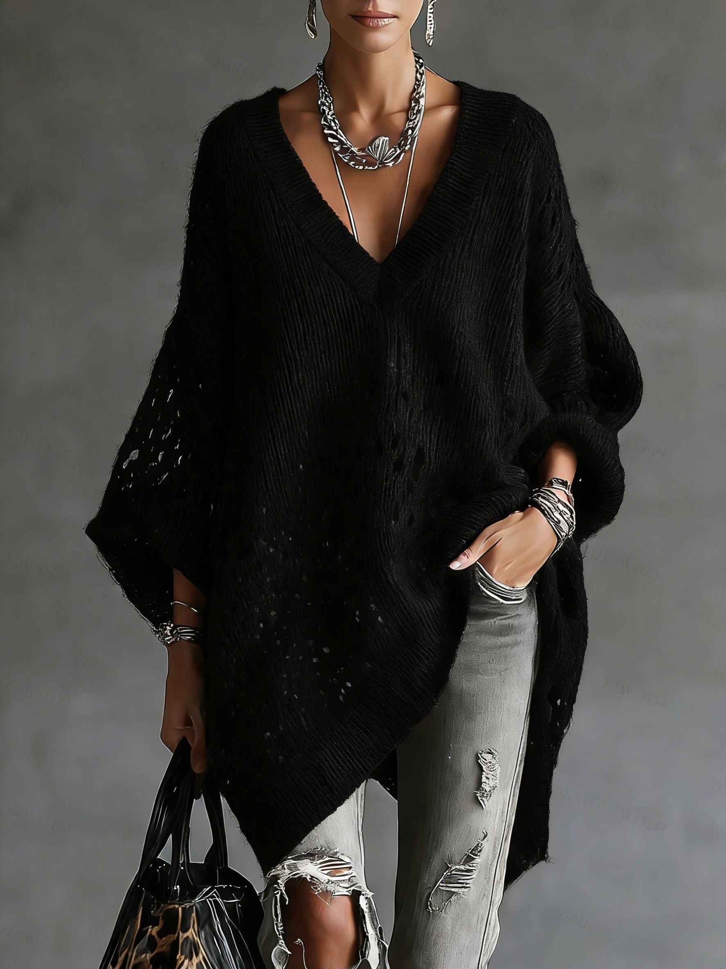 Women's Hollow Knitted Loose Pullover Sweater