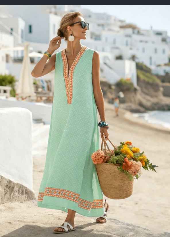 Santorini Striped Cotton-linen Holiday Dress