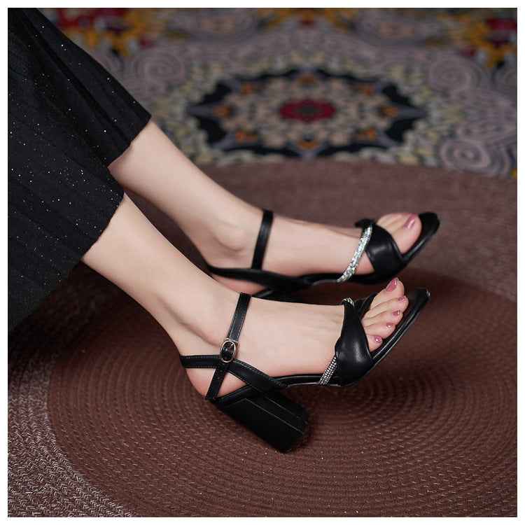 YB-32 Chunky Heel Sandals For Women Comfortable High Heel Small Size