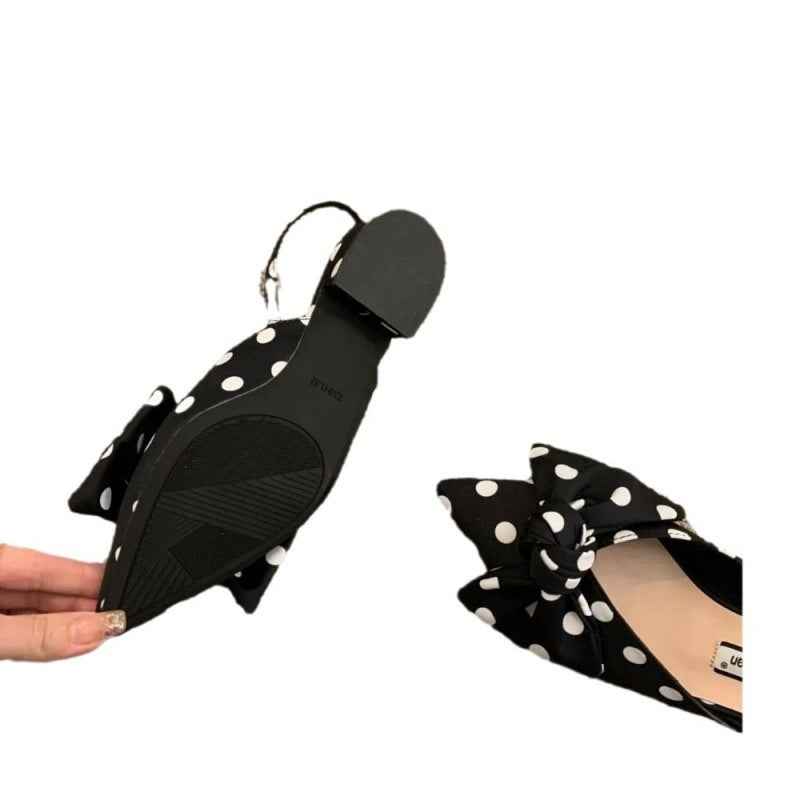 French-style Pointed-toe Bow-embellished Closed-toe Sandals For Women
