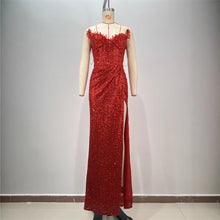 Drop-shaped Diamond Sexy Low-cut High Sitt Red Paillette Tube Coat And Dress by Mirlaine Univers